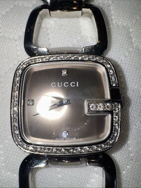 Authentic Gucci Silver-Tone Link Bracelet Watch with Crystal Accents